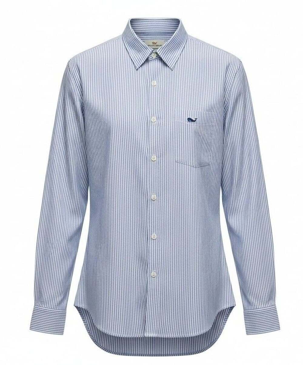 Vineyard Vines Women's Oxford Stripe Shirt Blue & White Sz 10 - Picture 2 of 6